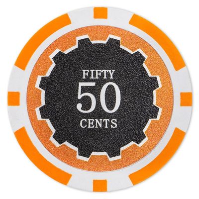Playzaic 14-gram Eclipse Poker Chips (50-Pack) Heavy Clay Composite Set - Bulk Casino Chips with Denominations for Texas Holdem, Blackjack - Betting Game Accessories ($0.50 Orange)