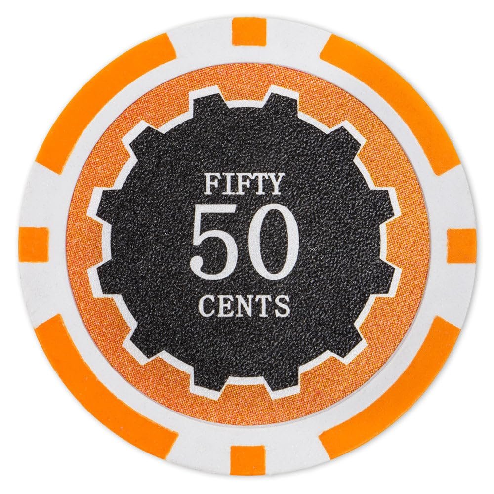 Playzaic 14-gram Eclipse Poker Chips (50-Pack) Heavy Clay Composite Set - Bulk Casino Chips with Denominations for Texas Holdem, Blackjack - Betting Game Accessories ($0.50 Orange)