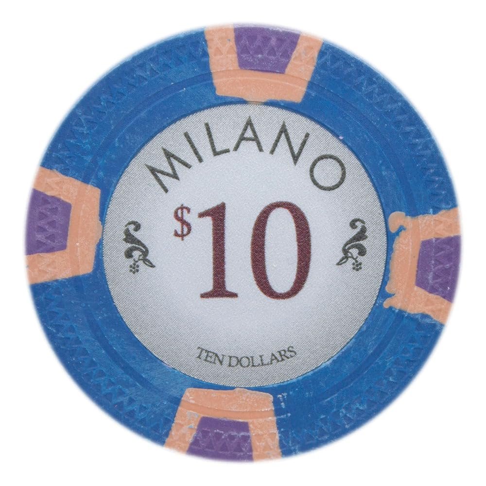 Playzaic 10-gram Milano Professional Poker Chips (50-Pack) Real Clay Set - Bulk Casino Chips with Denominations for Texas Holdem, Blackjack - Betting Game Accessories ($10 Blue)