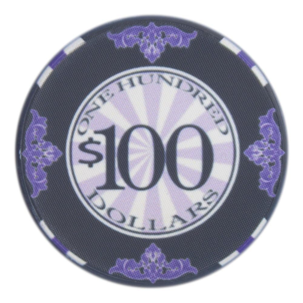 Playzaic 10-gram Scroll Premium Poker Chips (50-Pack) Casino Ceramic Set - Bulk Casino Chips with Denominations for Texas Holdem, Blackjack - Betting Game Accessories ($100 Black)