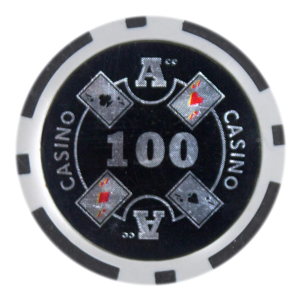 Playzaic 14-gram Ace Casino Poker Chips (50-Pack) Heavy Clay Composite Set - Bulk Casino Chips with Denominations for Texas Holdem, Blackjack - Betting Game Accessories ($100 Black)