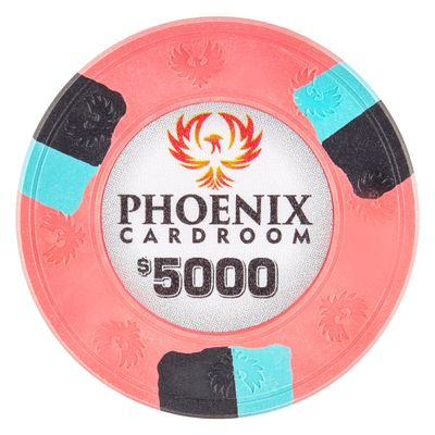 Playzaic 10-gram Phoenix Professional Poker Chips (50-Pack) Real Clay Set - Bulk Casino Chips with Denominations for Texas Holdem, Blackjack - Betting Game Accessories ($5,000 Pink)