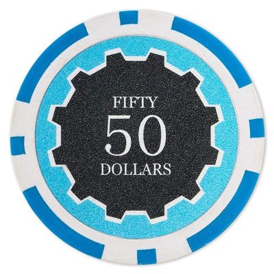 Playzaic 14-gram Eclipse Poker Chips (50-Pack) Heavy Clay Composite Set - Bulk Casino Chips with Denominations for Texas Holdem, Blackjack - Betting Game Accessories ($50 Light Blue)