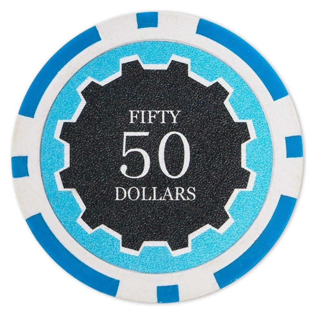 Playzaic 14-gram Eclipse Poker Chips (50-Pack) Heavy Clay Composite Set - Bulk Casino Chips with Denominations for Texas Holdem, Blackjack - Betting Game Accessories ($50 Light Blue)
