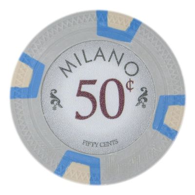 Playzaic 10-gram Milano Professional Poker Chips (50-Pack) Real Clay Set - Bulk Casino Chips with Denominations for Texas Holdem, Blackjack - Betting Game Accessories ($0.50 Gray)