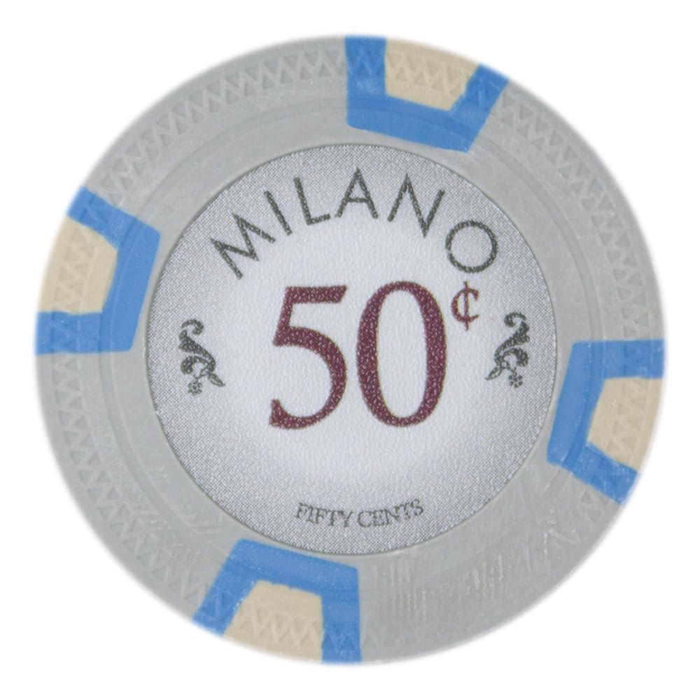 Playzaic 10-gram Milano Professional Poker Chips (50-Pack) Real Clay Set - Bulk Casino Chips with Denominations for Texas Holdem, Blackjack - Betting Game Accessories ($0.50 Gray)