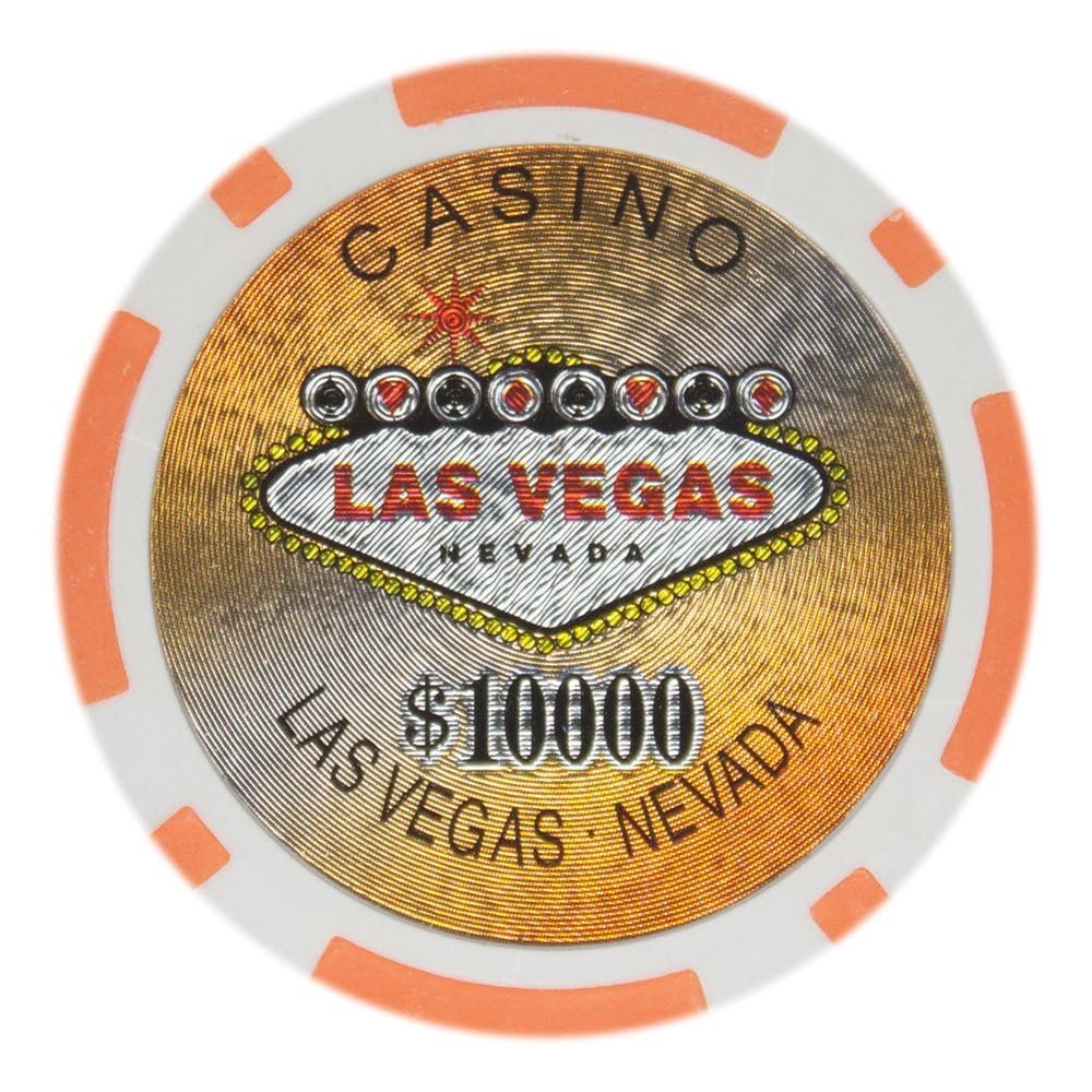 Playzaic 14-gram Las Vegas Poker Chips (50-Pack) Heavy Clay Composite Set - Bulk Casino Chips with Denominations for Texas Holdem, Blackjack - Betting Game Accessories ($10,000 Orange)