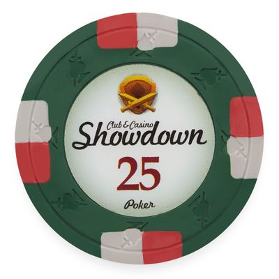 Playzaic 13.5-gram Showdown Professional Poker Chips (50-Pack) Heavy Clay Composite Set - Bulk Casino Chips with Denominations for Texas Holdem, Blackjack - Betting Game Accessories ($25 Green)