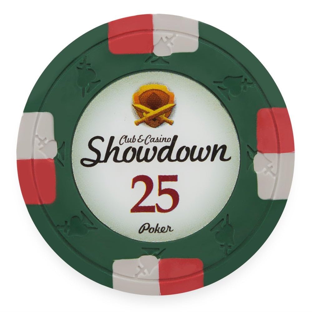 Playzaic 13.5-gram Showdown Professional Poker Chips (50-Pack) Heavy Clay Composite Set - Bulk Casino Chips with Denominations for Texas Holdem, Blackjack - Betting Game Accessories ($25 Green)