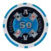 Playzaic 14-gram Ace Casino Poker Chips (50-Pack) Heavy Clay Composite Set - Bulk Casino Chips with Denominations for Texas Holdem, Blackjack - Betting Game Accessories ($50 Light Blue) view 1