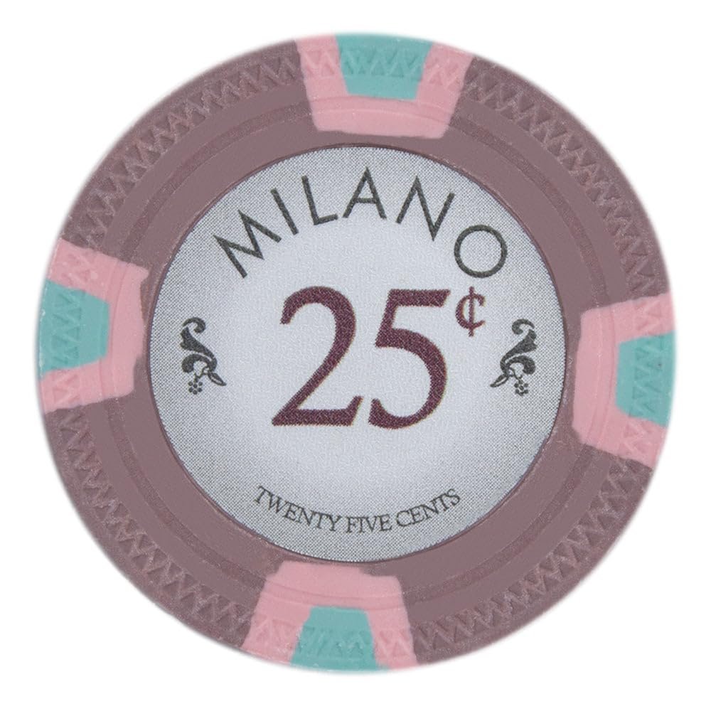 Playzaic 10-gram Milano Professional Poker Chips (50-Pack) Real Clay Set - Bulk Casino Chips with Denominations for Texas Holdem, Blackjack - Betting Game Accessories ($0.25 Brown)