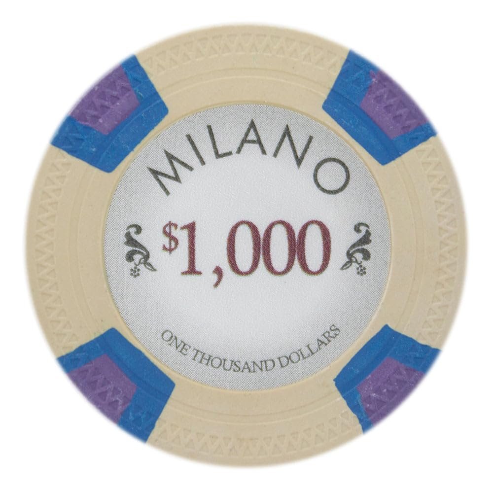 Playzaic 10-gram Milano Professional Poker Chips (50-Pack) Real Clay Set - Bulk Casino Chips with Denominations for Texas Holdem, Blackjack - Betting Game Accessories ($1,000 Yellow)