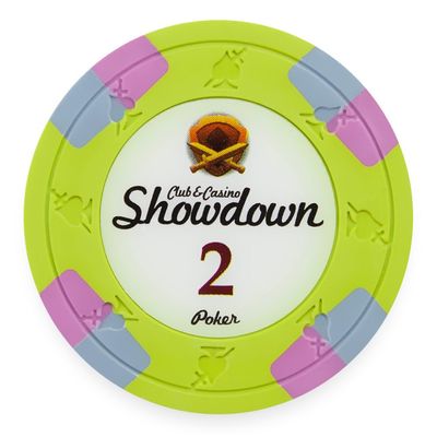 Playzaic 13.5-gram Showdown Professional Poker Chips (50-Pack) Heavy Clay Composite Set - Bulk Casino Chips with Denominations for Texas Holdem, Blackjack - Betting Game Accessories ($2 Light Green)