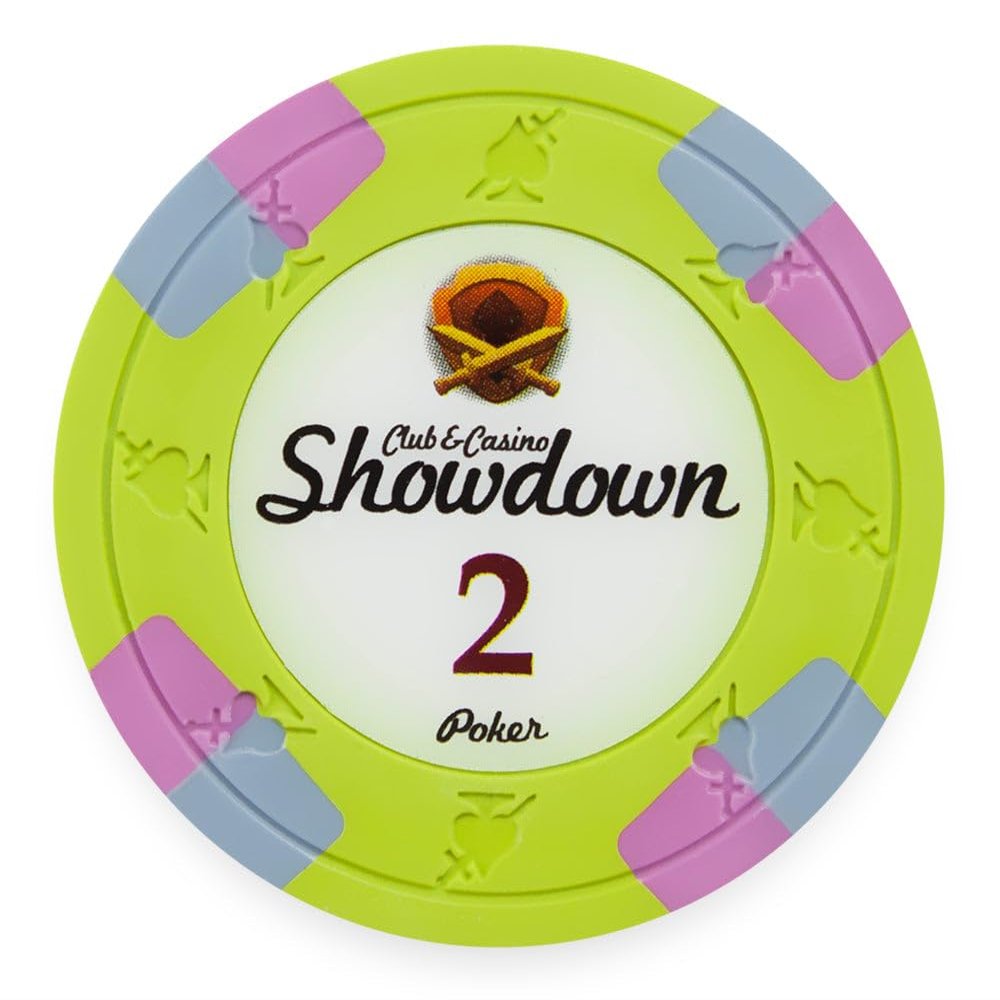 Playzaic 13.5-gram Showdown Professional Poker Chips (50-Pack) Heavy Clay Composite Set - Bulk Casino Chips with Denominations for Texas Holdem, Blackjack - Betting Game Accessories ($2 Light Green)