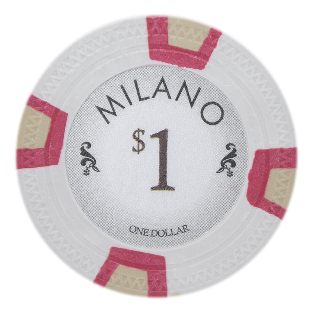 Playzaic 10-gram Milano Professional Poker Chips (50-Pack) Real Clay Set - Bulk Casino Chips with Denominations for Texas Holdem, Blackjack - Betting Game Accessories ($1 White)