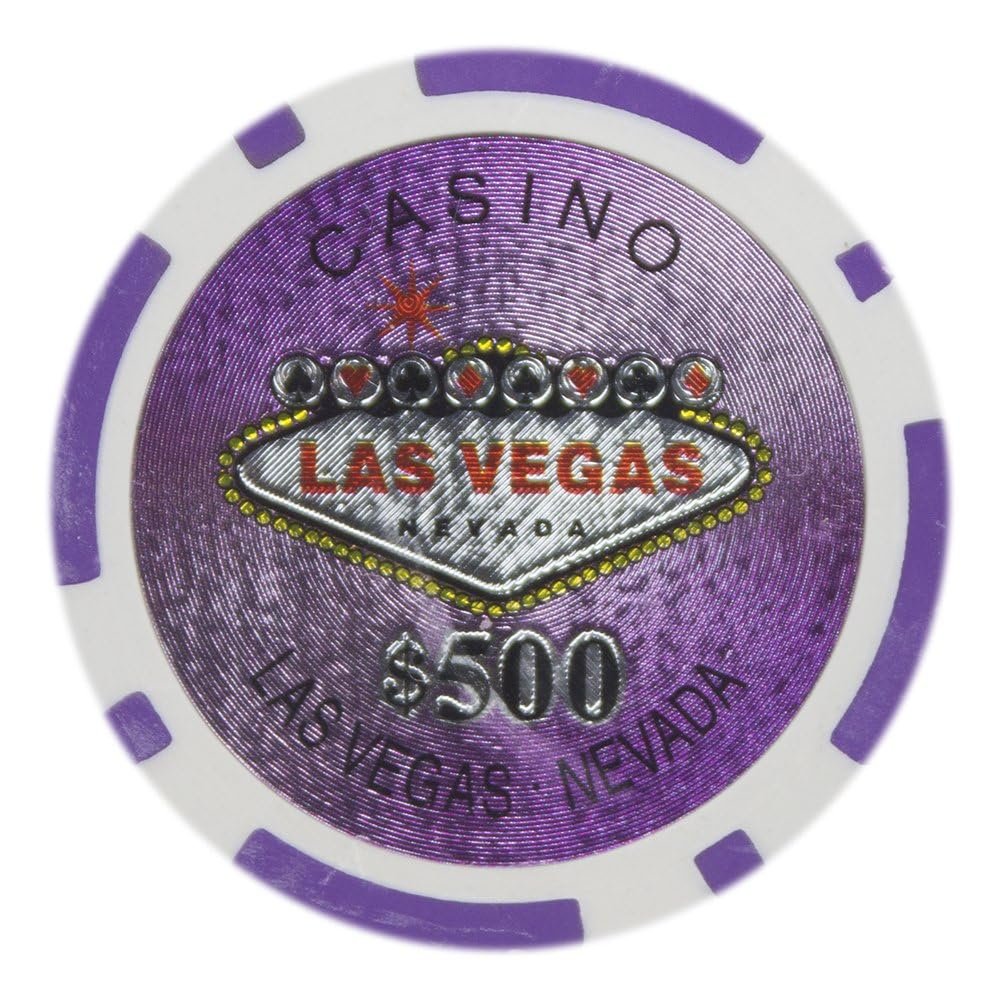 Playzaic 14-gram Las Vegas Poker Chips (50-Pack) Heavy Clay Composite Set - Bulk Casino Chips with Denominations for Texas Holdem, Blackjack - Betting Game Accessories ($500 Purple)