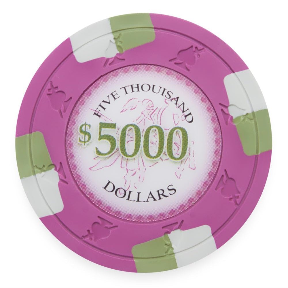 Playzaic 13.5-gram Poker Knights Premium Poker Chips (50-Pack) Heavy Clay Composite Set - Bulk Casino Chips with Denominations for Texas Holdem, Blackjack - Betting Game Accessories ($5,000 Pink)
