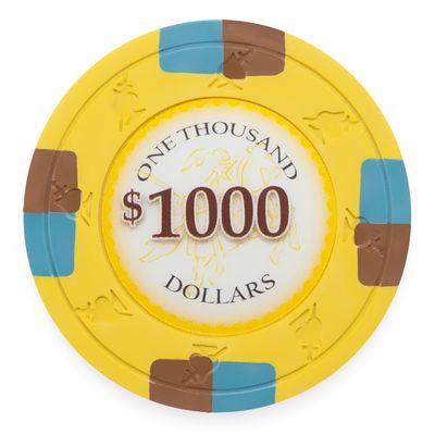 Playzaic 13.5-gram Poker Knights Premium Poker Chips (50-Pack) Heavy Clay Composite Set - Bulk Casino Chips with Denominations for Texas Holdem, Blackjack - Betting Game Accessories ($1,000 Yellow)