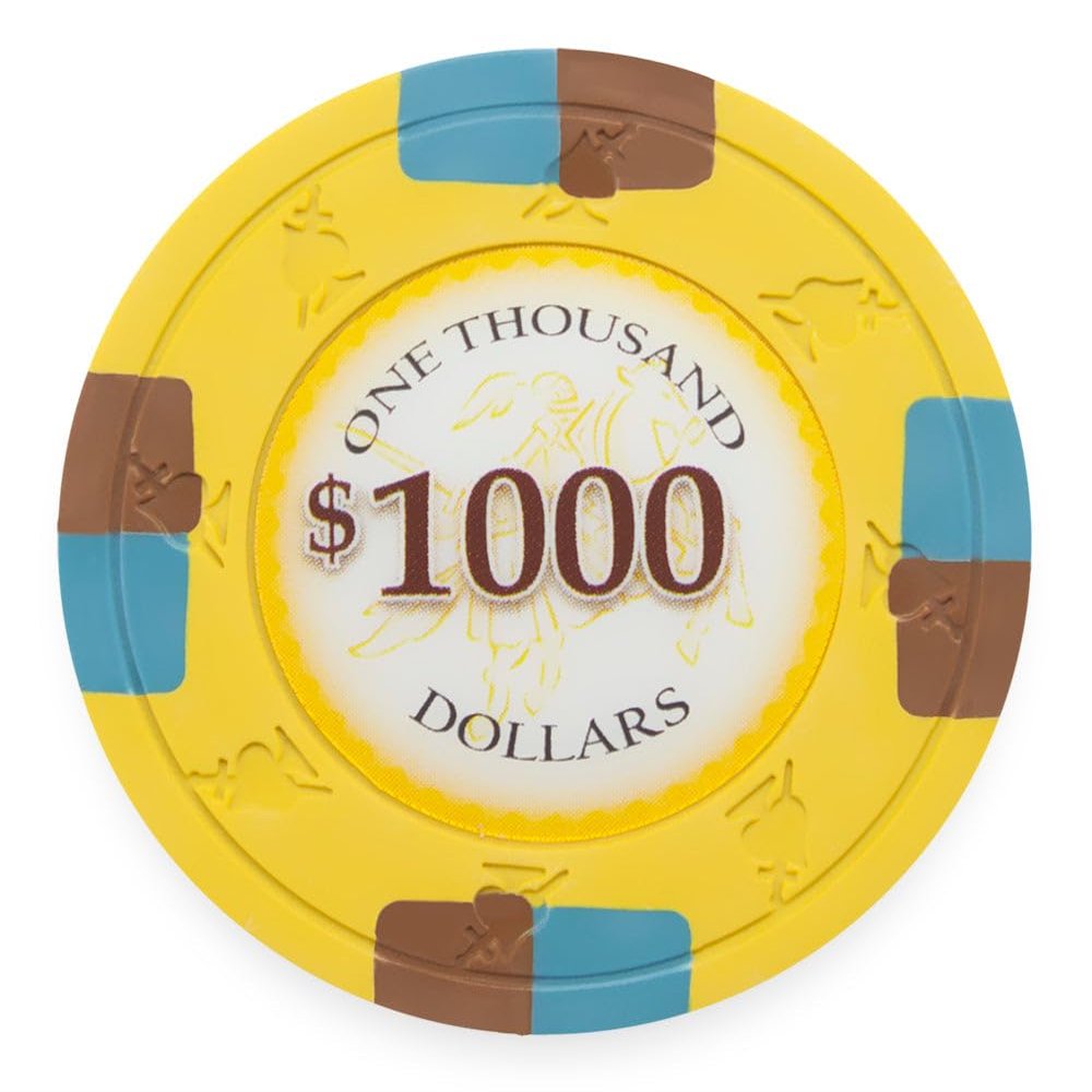 Playzaic 13.5-gram Poker Knights Premium Poker Chips (50-Pack) Heavy Clay Composite Set - Bulk Casino Chips with Denominations for Texas Holdem, Blackjack - Betting Game Accessories ($1,000 Yellow)