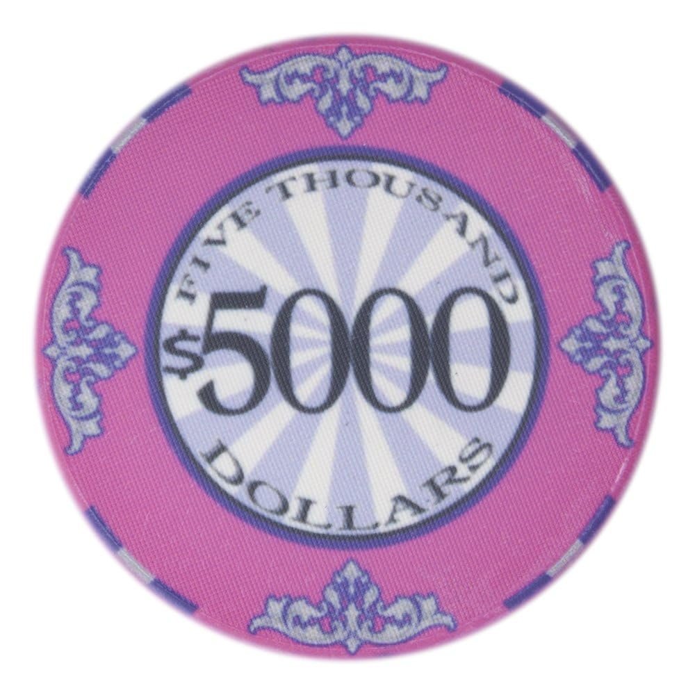 Playzaic 10-gram Scroll Premium Poker Chips (50-Pack) Casino Ceramic Set - Bulk Casino Chips with Denominations for Texas Holdem, Blackjack - Betting Game Accessories ($5,000 Pink)