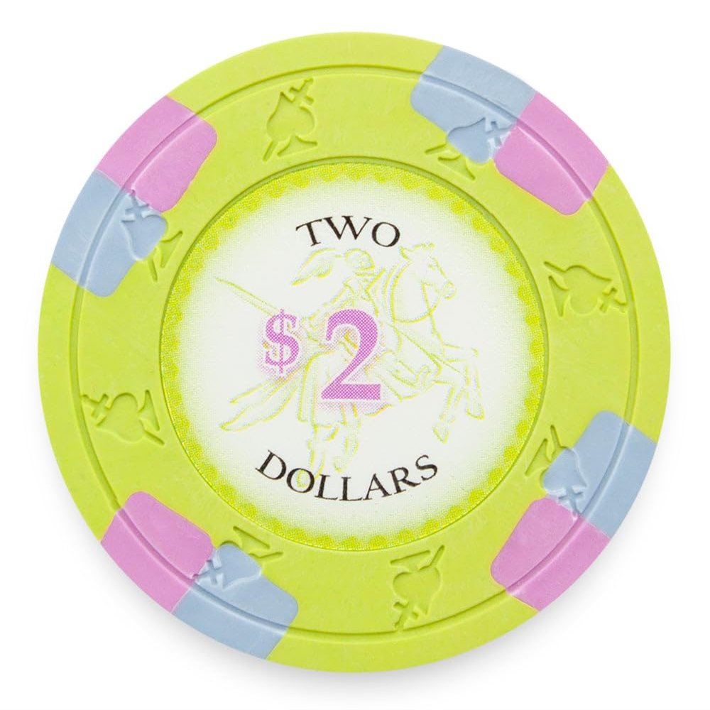 Playzaic 13.5-gram Poker Knights Premium Poker Chips (50-Pack) Heavy Clay Composite Set - Bulk Casino Chips with Denominations for Texas Holdem, Blackjack - Betting Game Accessories ($2 Light Green)