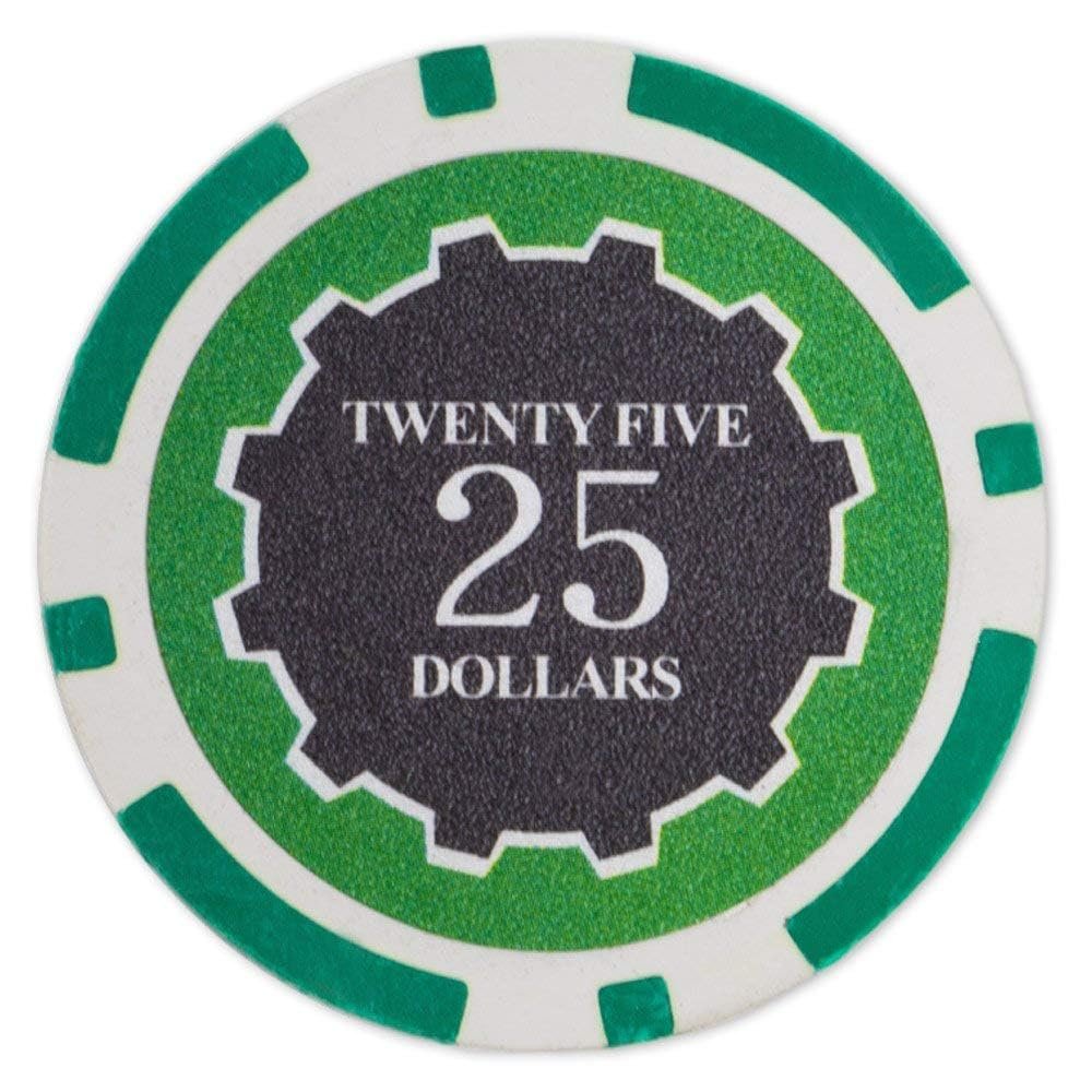 Playzaic 14-gram Eclipse Poker Chips (50-Pack) Heavy Clay Composite Set - Bulk Casino Chips with Denominations for Texas Holdem, Blackjack - Betting Game Accessories ($25 Green)