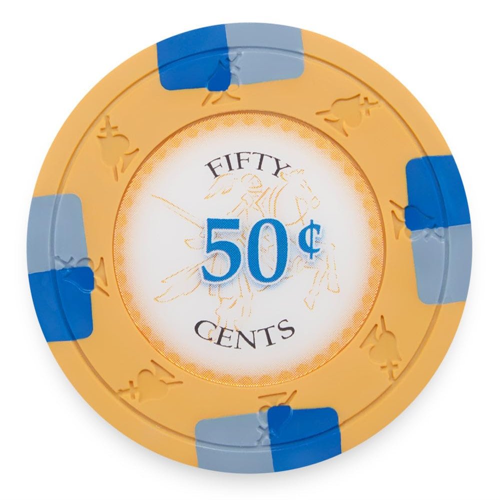 Playzaic 13.5-gram Poker Knights Premium Poker Chips (50-Pack) Heavy Clay Composite Set - Bulk Casino Chips with Denominations for Texas Holdem, Blackjack - Betting Game Accessories ($0.50 Orange)