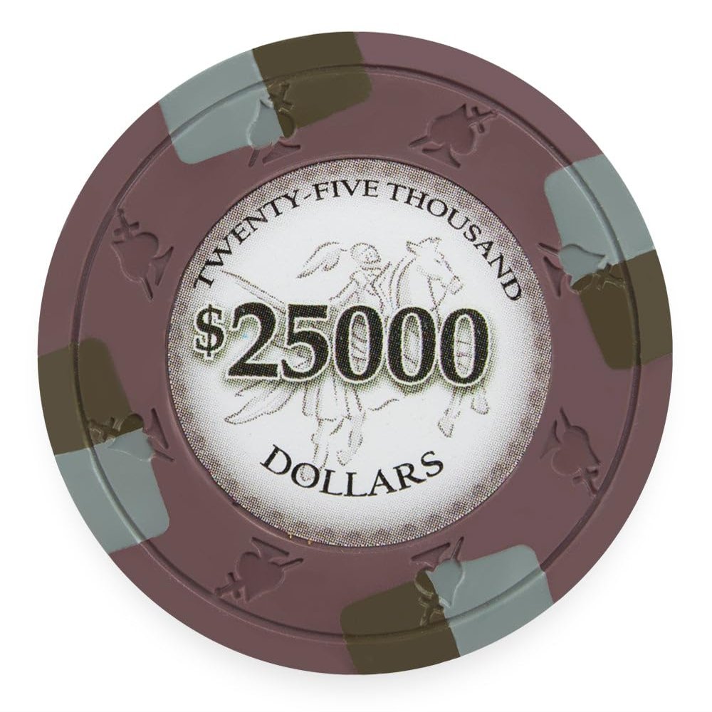 Playzaic 13.5-gram Poker Knights Premium Poker Chips (50-Pack) Heavy Clay Composite Set - Bulk Casino Chips with Denominations for Texas Holdem, Blackjack - Betting Game Accessories ($25,000 Brown)
