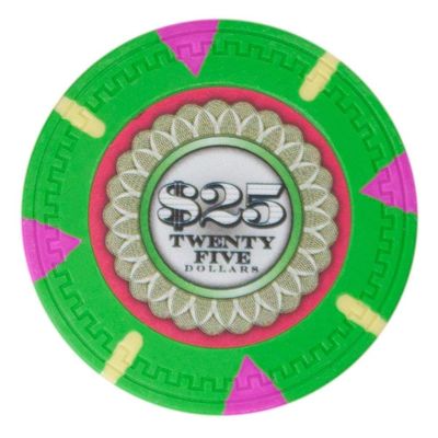 Playzaic 13.5-gram The Mint Professional Poker Chips (50-Pack) Heavy Clay Composite Set - Bulk Casino Chips with Denominations for Texas Holdem, Blackjack - Betting Game Accessories ($25 Green)