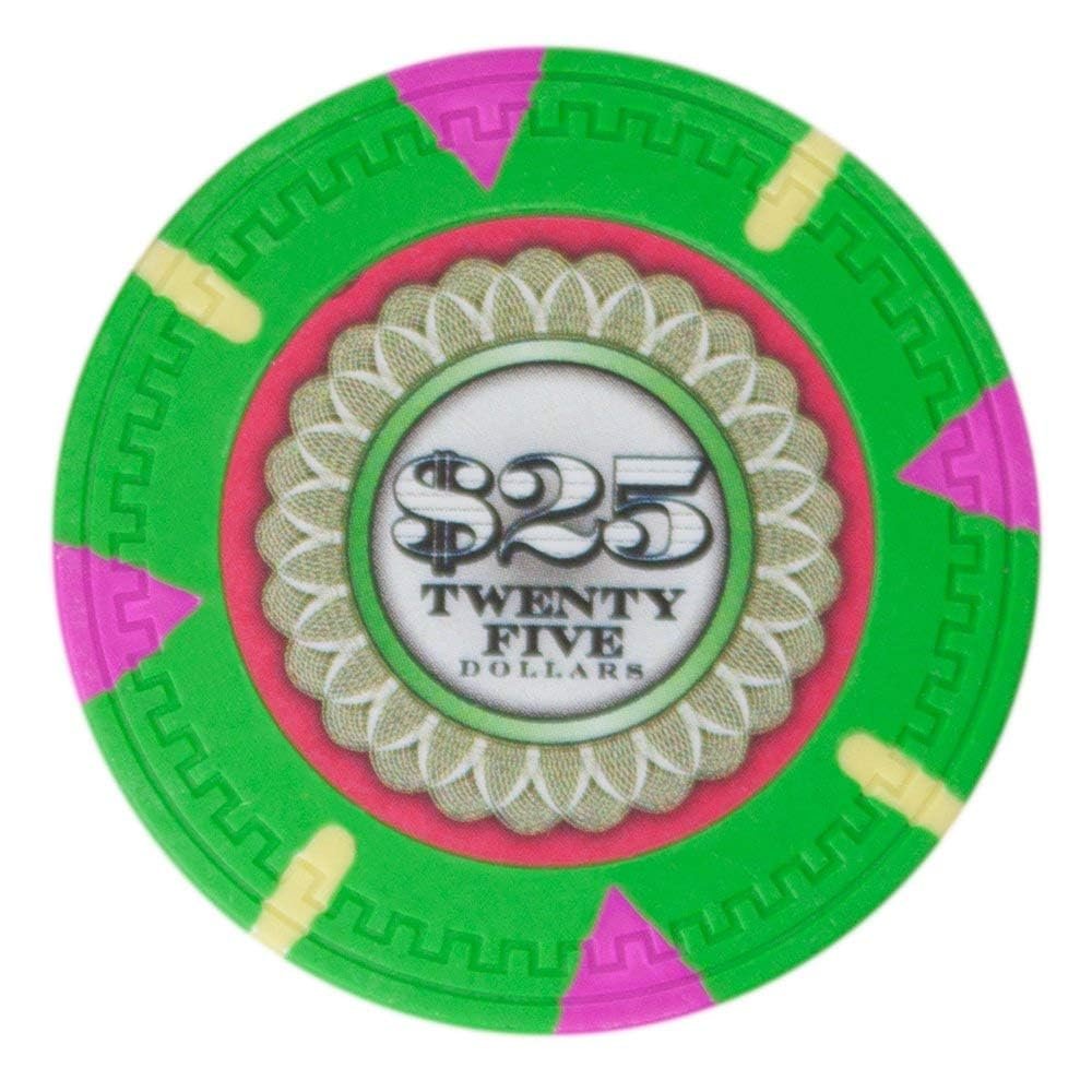 Playzaic 13.5-gram The Mint Professional Poker Chips (50-Pack) Heavy Clay Composite Set - Bulk Casino Chips with Denominations for Texas Holdem, Blackjack - Betting Game Accessories ($25 Green)