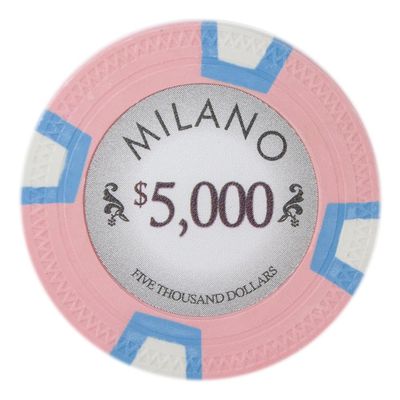 Playzaic 10-gram Milano Professional Poker Chips (50-Pack) Real Clay Set - Bulk Casino Chips with Denominations for Texas Holdem, Blackjack - Betting Game Accessories ($5,000 Pink)