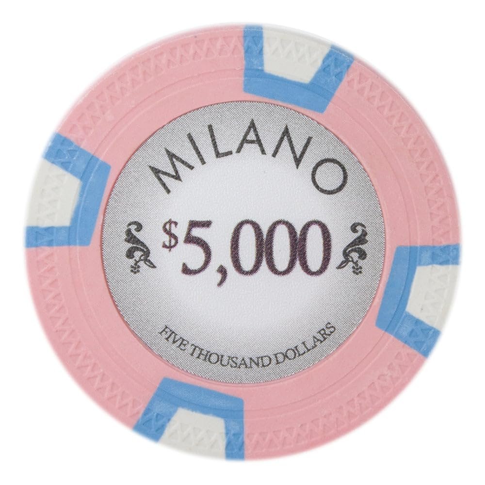 Playzaic 10-gram Milano Professional Poker Chips (50-Pack) Real Clay Set - Bulk Casino Chips with Denominations for Texas Holdem, Blackjack - Betting Game Accessories ($5,000 Pink)