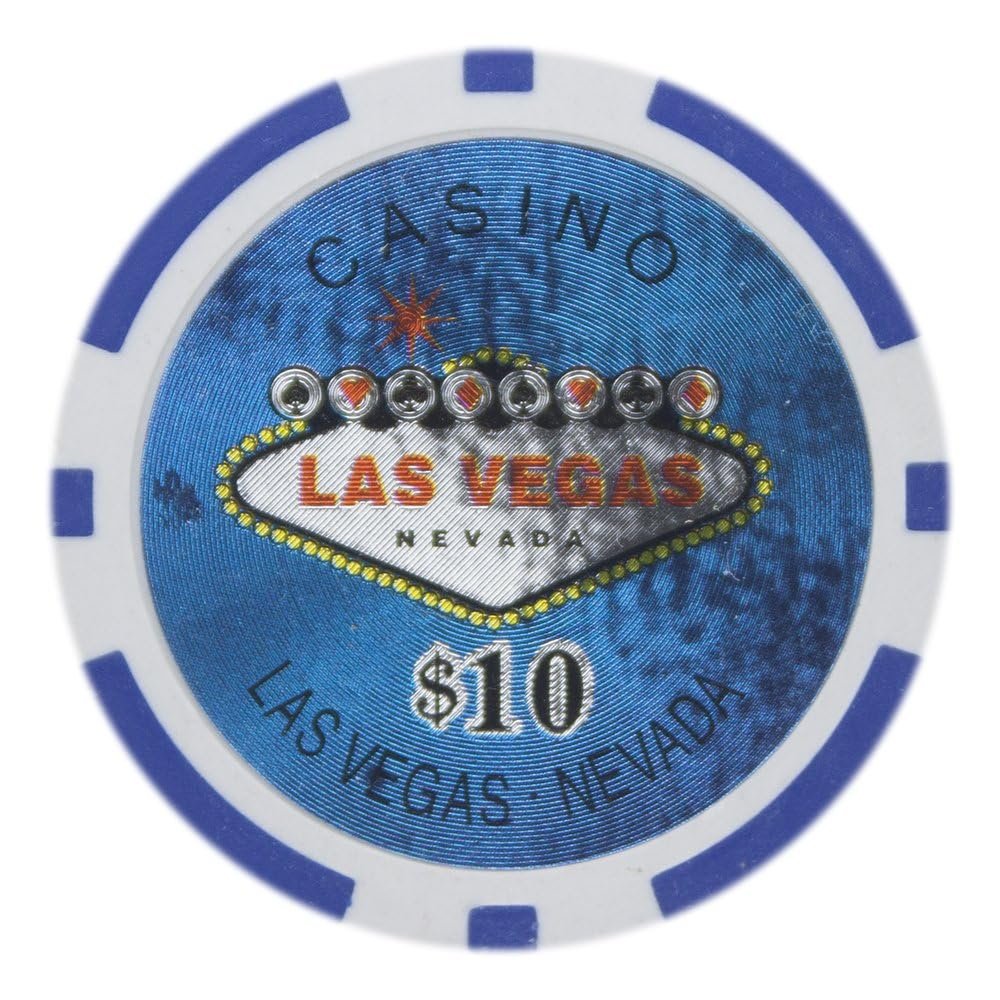 Playzaic 14-gram Las Vegas Poker Chips (50-Pack) Heavy Clay Composite Set - Bulk Casino Chips with Denominations for Texas Holdem, Blackjack - Betting Game Accessories ($10 Blue)