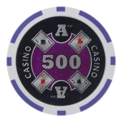 Playzaic 14-gram Ace Casino Poker Chips (50-Pack) Heavy Clay Composite Set - Bulk Casino Chips with Denominations for Texas Holdem, Blackjack - Betting Game Accessories ($500 Purple)