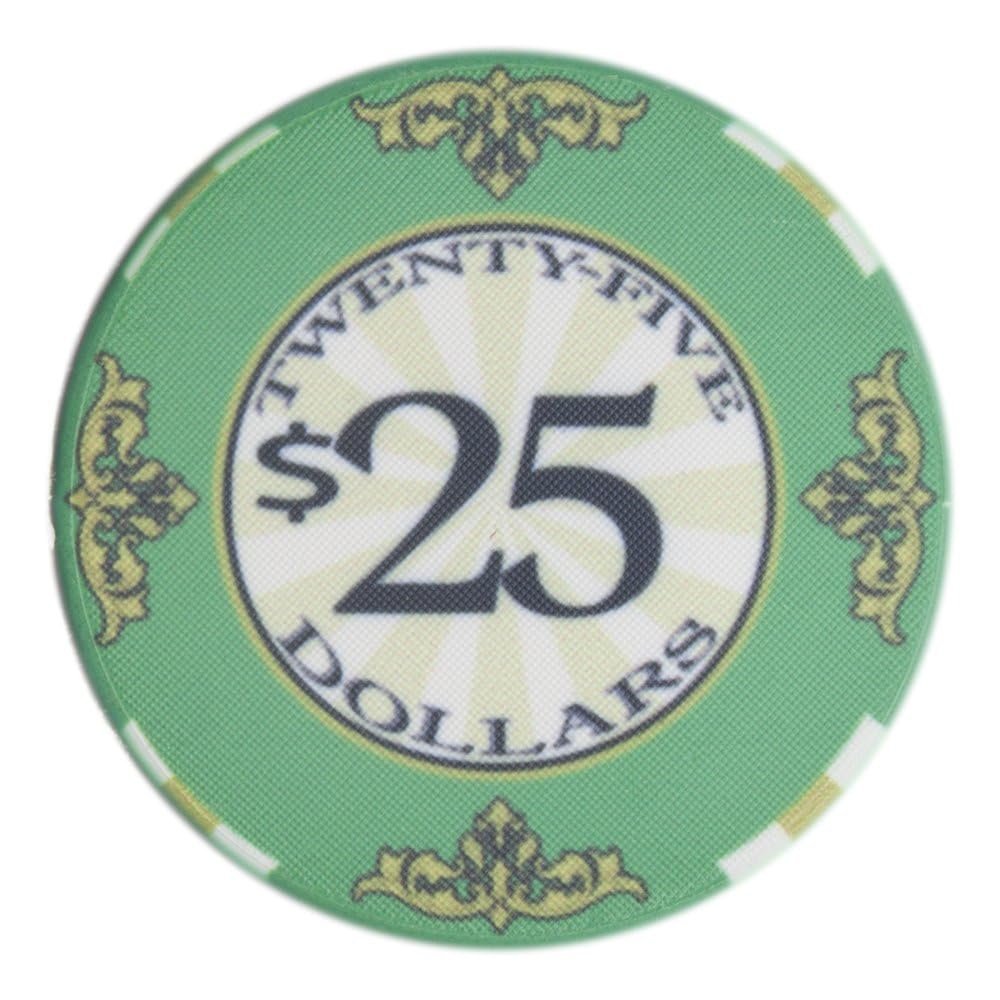 Playzaic 10-gram Scroll Premium Poker Chips (50-Pack) Casino Ceramic Set - Bulk Casino Chips with Denominations for Texas Holdem, Blackjack - Betting Game Accessories ($25 Green)
