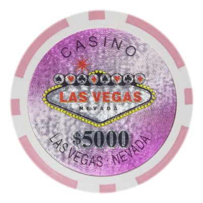 Playzaic 14-gram Las Vegas Poker Chips (50-Pack) Heavy Clay Composite Set - Bulk Casino Chips with Denominations for Texas Holdem, Blackjack - Betting Game Accessories ($5,000 Pink)