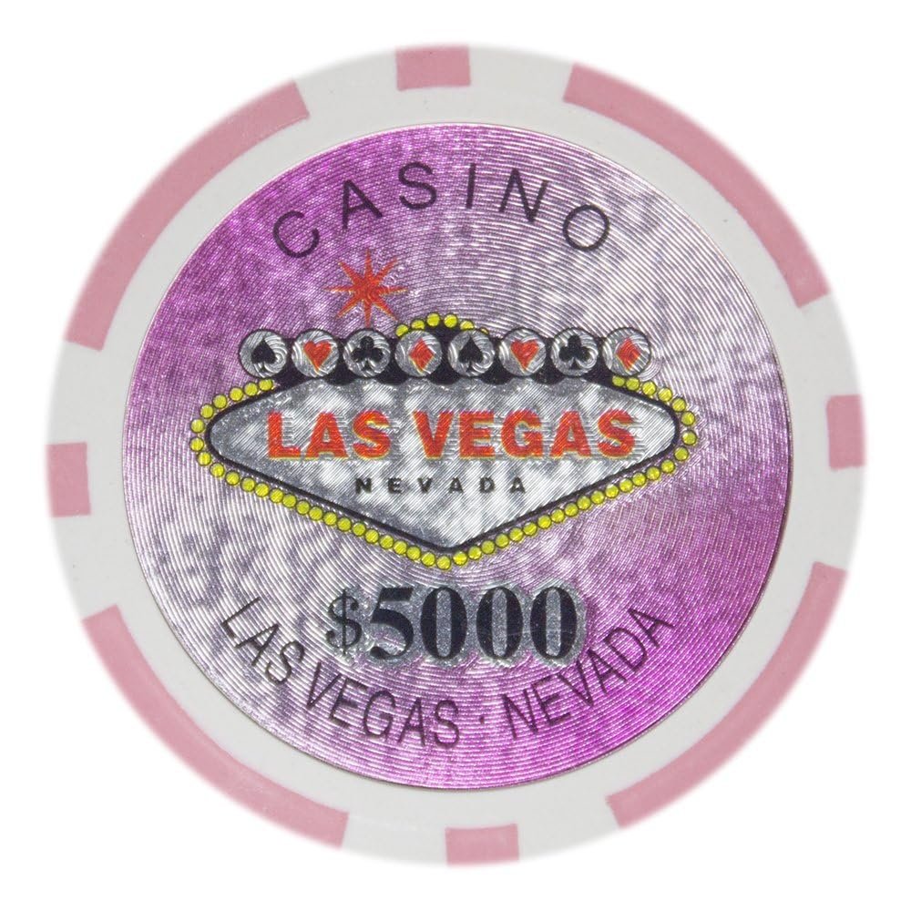 Playzaic 14-gram Las Vegas Poker Chips (50-Pack) Heavy Clay Composite Set - Bulk Casino Chips with Denominations for Texas Holdem, Blackjack - Betting Game Accessories ($5,000 Pink)