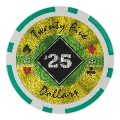Playzaic 14-gram Black Diamond Poker Chips (50-Pack) Heavy Clay Composite Set - Bulk Casino Chips with Denominations for Texas Holdem, Blackjack - Betting Game Accessories ($25 Green)