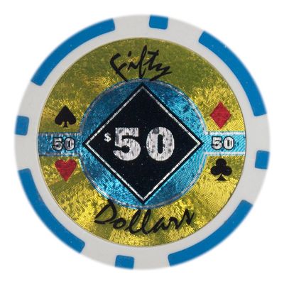 Playzaic 14-gram Black Diamond Poker Chips (50-Pack) Heavy Clay Composite Set - Bulk Casino Chips with Denominations for Texas Holdem, Blackjack - Betting Game Accessories ($50 Light Blue)