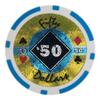 Playzaic 14-gram Black Diamond Poker Chips (50-Pack) Heavy Clay Composite Set - Bulk Casino Chips with Denominations for Texas Holdem, Blackjack - Betting Game Accessories ($50 Light Blue) view 1