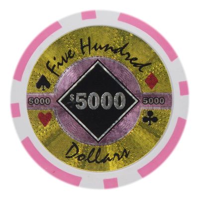 Playzaic 14-gram Black Diamond Poker Chips (50-Pack) Heavy Clay Composite Set - Bulk Casino Chips with Denominations for Texas Holdem, Blackjack - Betting Game Accessories ($5,000 Pink)