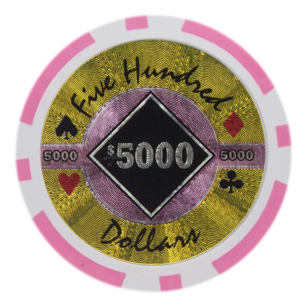 Playzaic 14-gram Black Diamond Poker Chips (50-Pack) Heavy Clay Composite Set - Bulk Casino Chips with Denominations for Texas Holdem, Blackjack - Betting Game Accessories ($5,000 Pink)