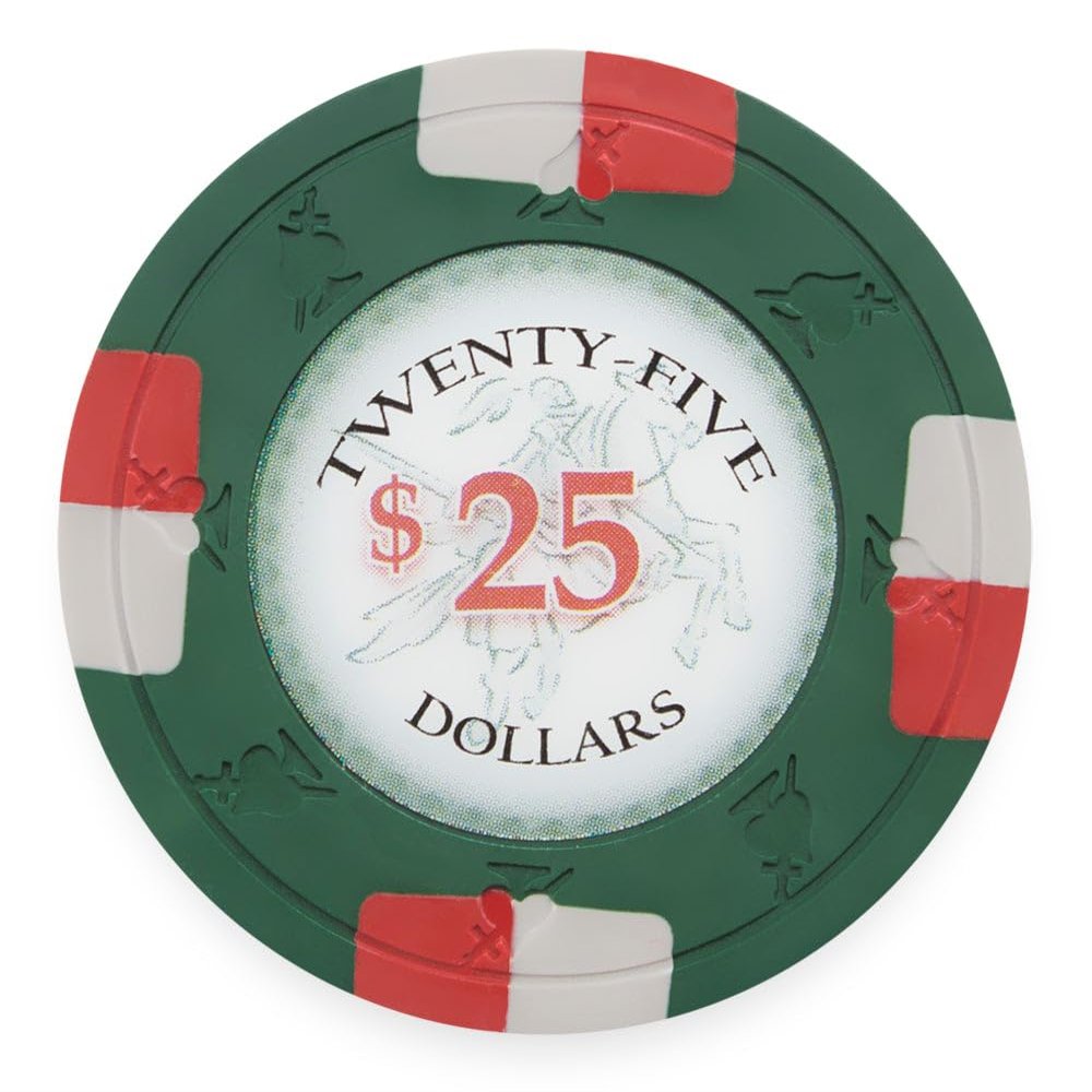 Playzaic 13.5-gram Poker Knights Premium Poker Chips (50-Pack) Heavy Clay Composite Set - Bulk Casino Chips with Denominations for Texas Holdem, Blackjack - Betting Game Accessories ($25 Green)