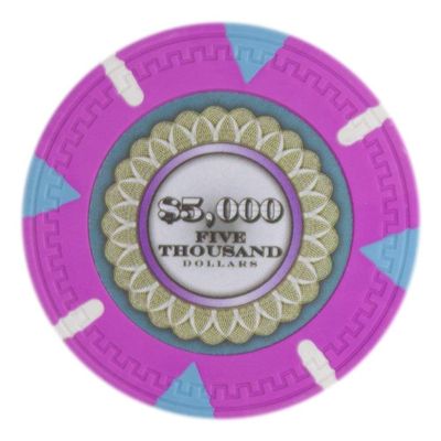 Playzaic 13.5-gram The Mint Professional Poker Chips (50-Pack) Heavy Clay Composite Set - Bulk Casino Chips with Denominations for Texas Holdem, Blackjack - Betting Game Accessories ($5,000 Pink)