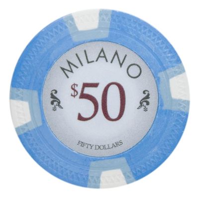 Playzaic 10-gram Milano Professional Poker Chips (50-Pack) Real Clay Set - Bulk Casino Chips with Denominations for Texas Holdem, Blackjack - Betting Game Accessories ($50 Light Blue)