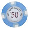 Playzaic 10-gram Milano Professional Poker Chips (50-Pack) Real Clay Set - Bulk Casino Chips with Denominations for Texas Holdem, Blackjack - Betting Game Accessories ($50 Light Blue) view 1