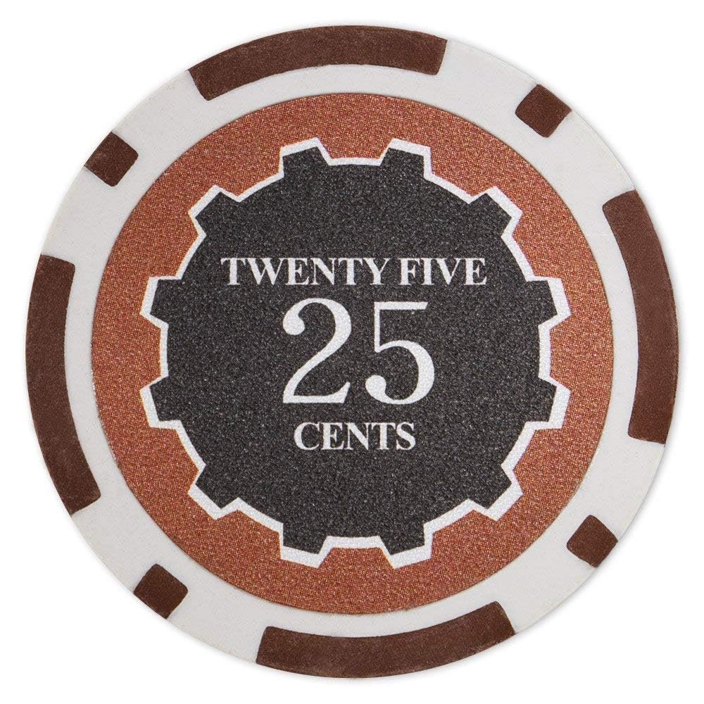 Playzaic 14-gram Eclipse Poker Chips (50-Pack) Heavy Clay Composite Set - Bulk Casino Chips with Denominations for Texas Holdem, Blackjack - Betting Game Accessories ($0.25 Brown)