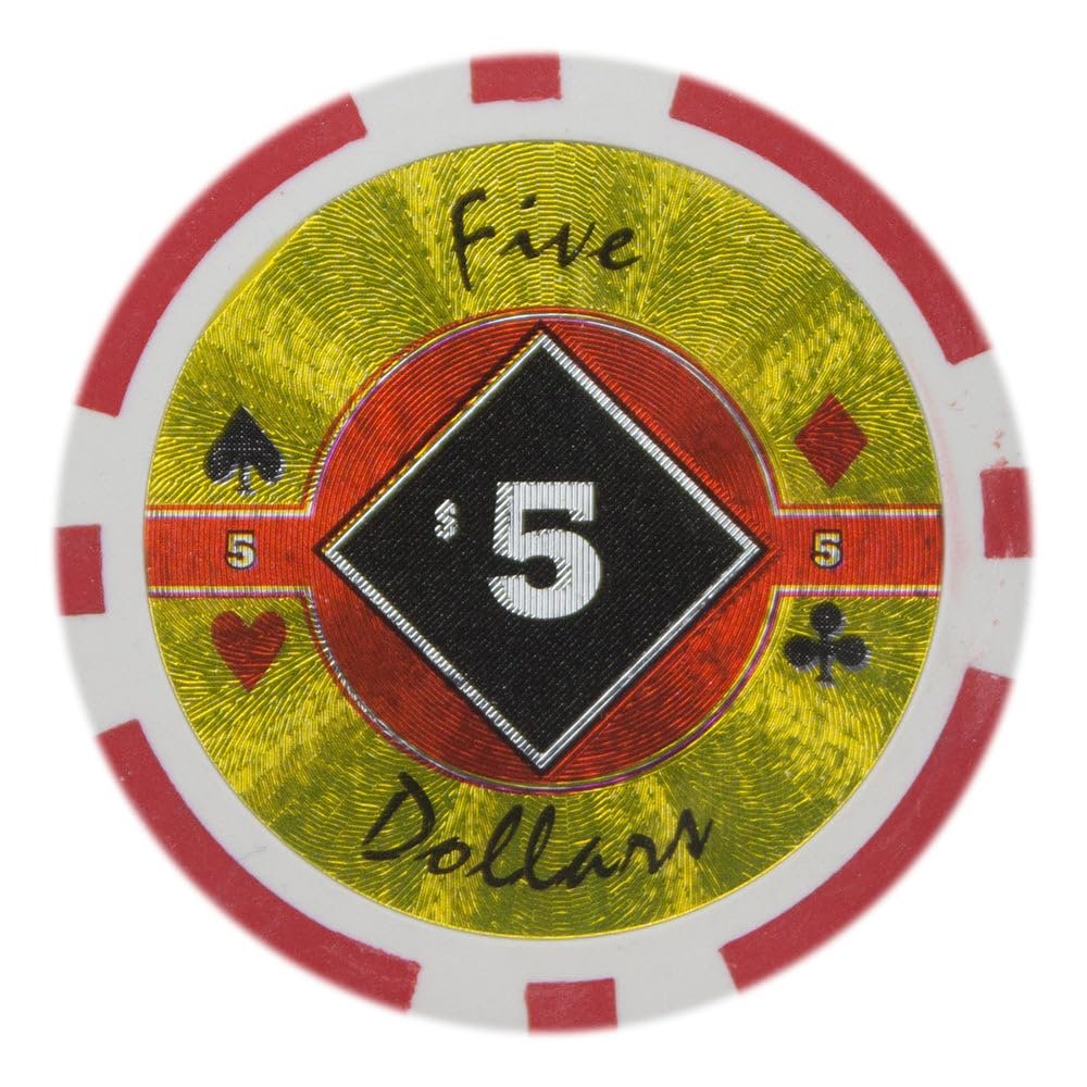 Playzaic 14-gram Black Diamond Poker Chips (50-Pack) Heavy Clay Composite Set - Bulk Casino Chips with Denominations for Texas Holdem, Blackjack - Betting Game Accessories ($5 Red)