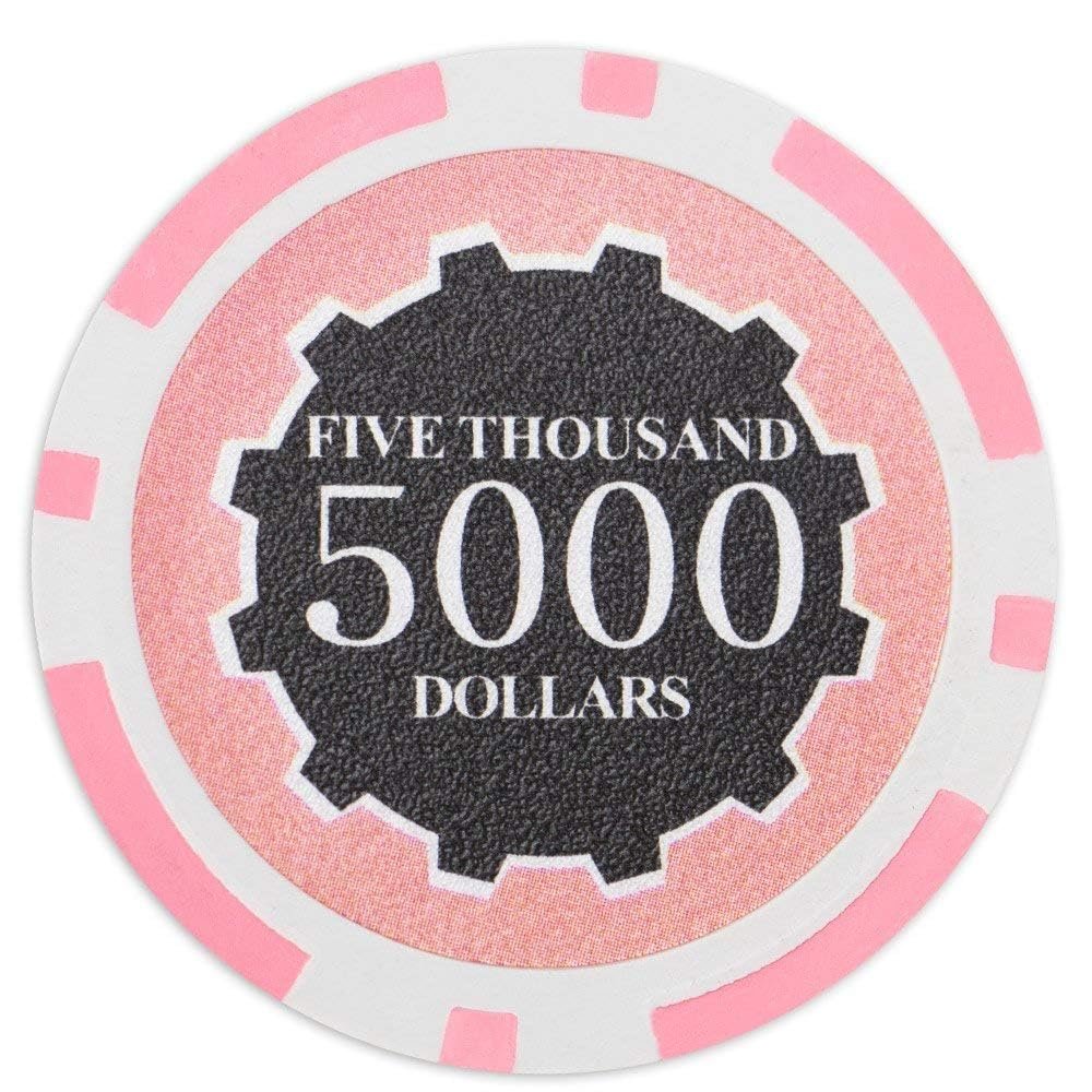 Playzaic 14-gram Eclipse Poker Chips (50-Pack) Heavy Clay Composite Set - Bulk Casino Chips with Denominations for Texas Holdem, Blackjack - Betting Game Accessories ($5,000 Pink)