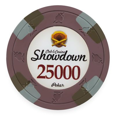 Playzaic 13.5-gram Showdown Professional Poker Chips (50-Pack) Heavy Clay Composite Set - Bulk Casino Chips with Denominations for Texas Holdem, Blackjack - Betting Game Accessories ($25,000 Brown)